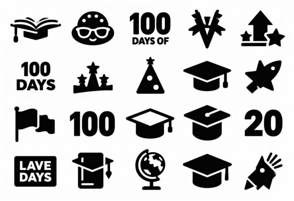 100 Days of School Icon Set SVG for Crafts & Graphics