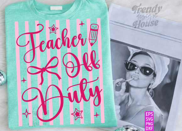 Preppy Striped TEACHER off DUTY SVG PNG for Crafts & Graphics
