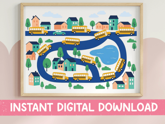 School Bus Road Town SVG PNG for Crafts and Graphics