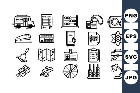 School Supplies Icon Set Svg: Graphics for Crafts