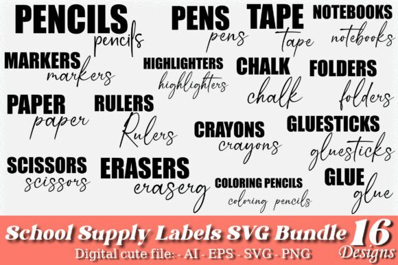School Supply Labels SVG Bundle: Graphics for Crafts