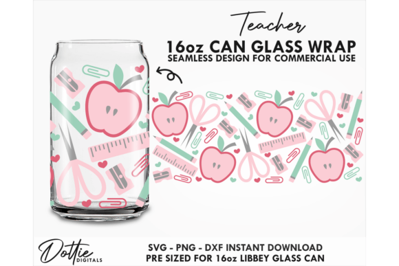 Teacher 16oz Libbey Glass Can Wrap SVG: Modern Graphics for Crafts